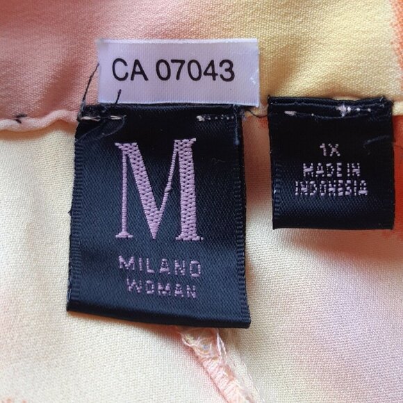 Milano Woman Blouse Womens Plus 1X Orange Yellow Bell Pleated Sleeve Art To Wear - Picture 6 of 7